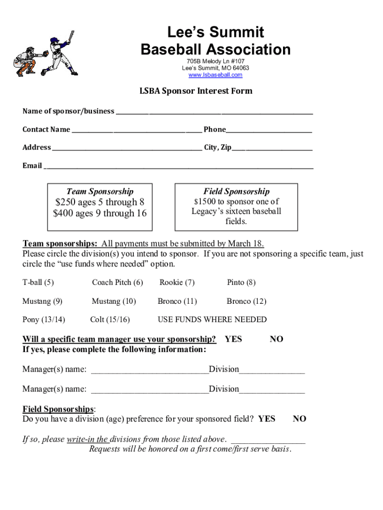 Fillable Online Lee's Summit Baseball Association Fax Email Print pdfFiller
