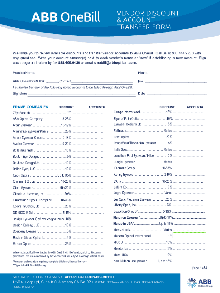 Fillable Online VENDOR DISCOUNT & ACCOUNT TRANSFER FORM Fax Email Print