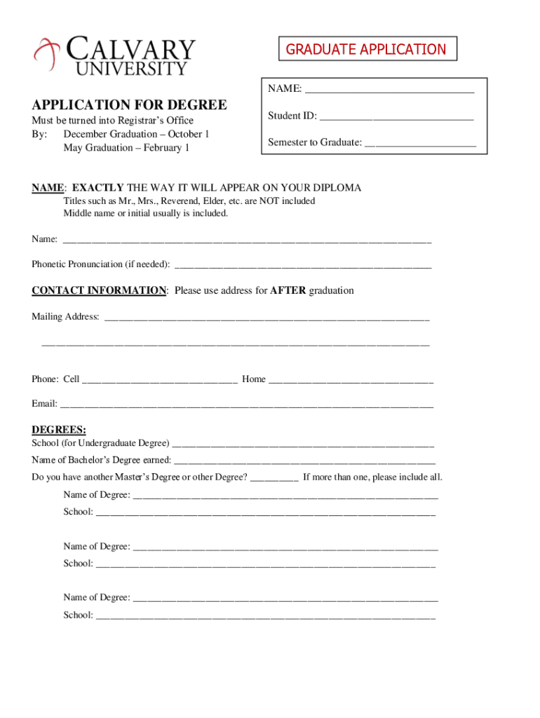 Fillable Online Registrar's Office Graduation Application