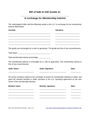 Bill of Sale for Membership Interest Exchange