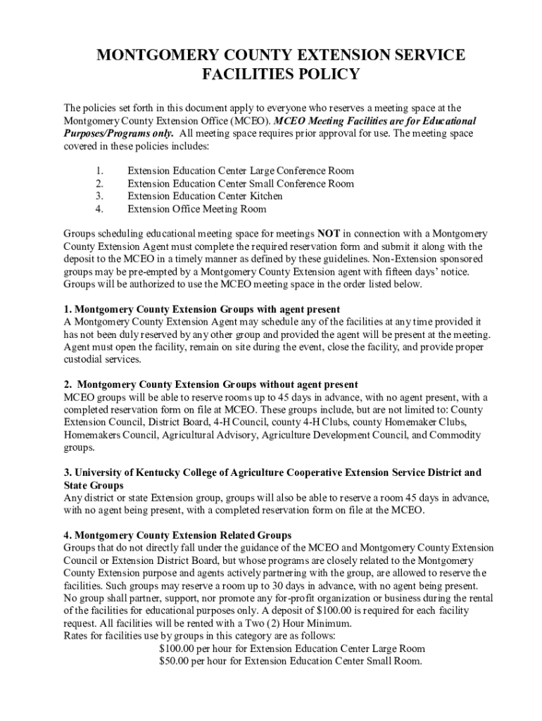 Fillable Online MONTGOMERY COUNTY EXTENSION SERVICE FACILITIES Fax Email Print pdfFiller