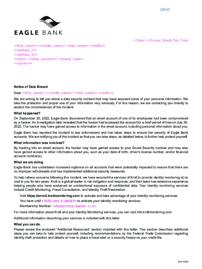 Fillable Online notice of vendor data breach Fax Email Print pdfFiller