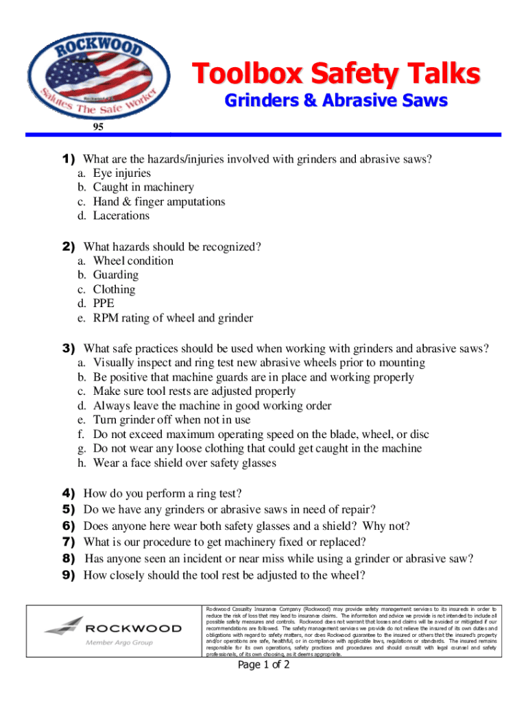 Fillable Online Angle Grinder Toolbox TalkEnvironment, Health and