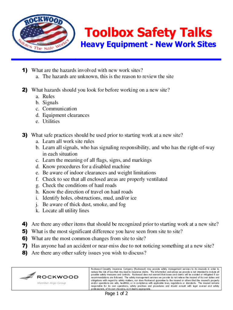 Fillable online heavy equipment hazards toolbox talk fax email print