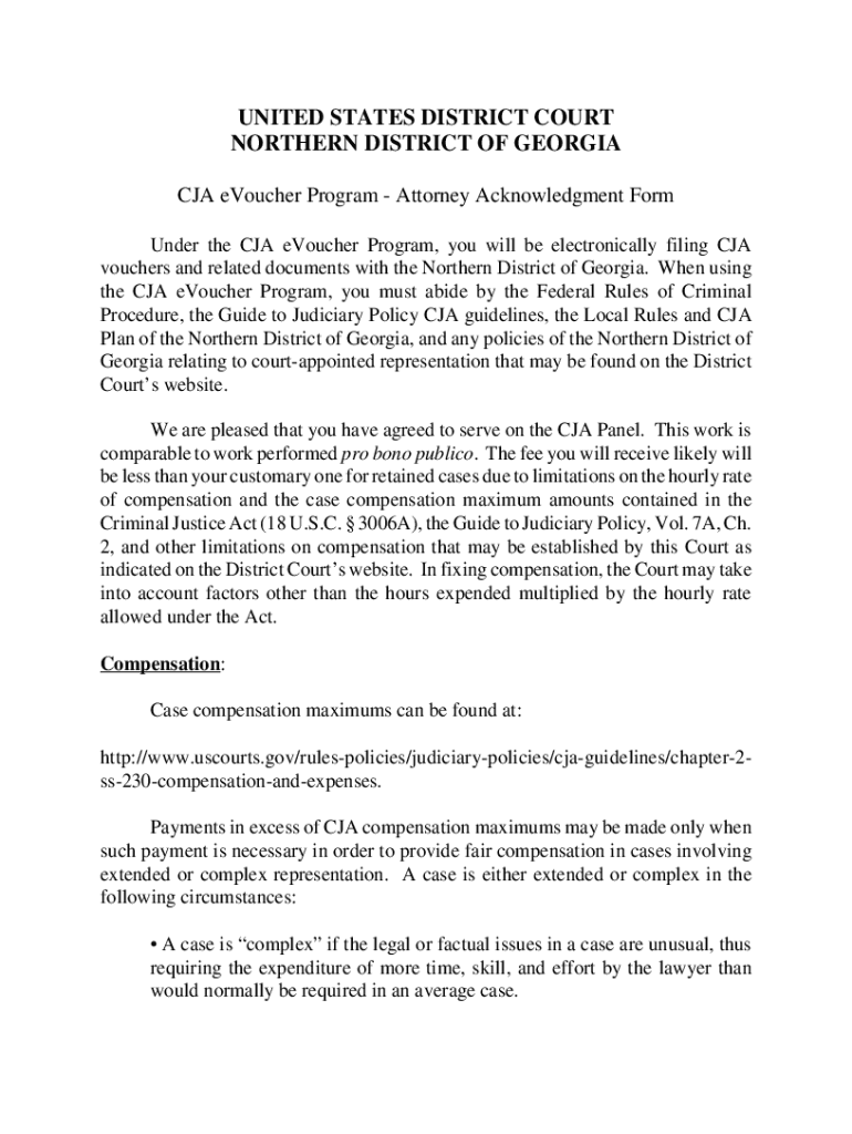 Fillable Online CJA eVoucher Program Attorney Acknowledgment Form Fax Email Print pdfFiller