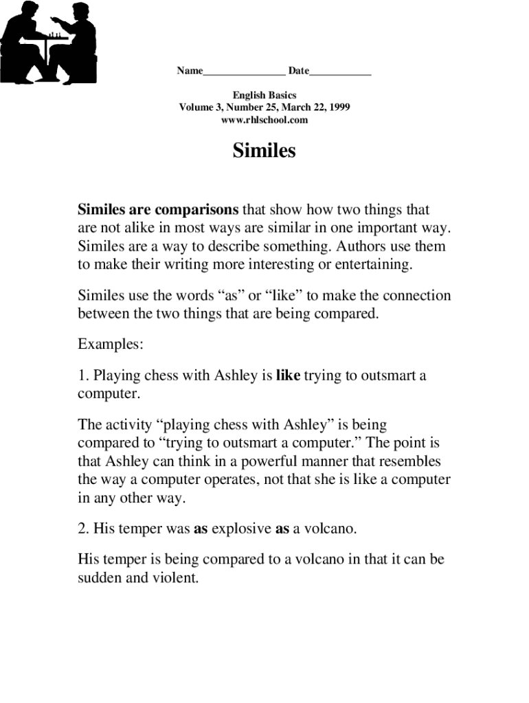 Fillable Online Simile Examples What Are Similes? Figures Of Speech