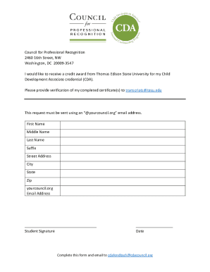 Fillable Online www2 tesu CDA Credential Request Form Fax Email Print ...