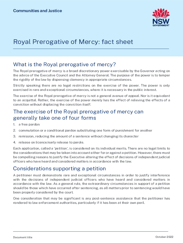 Fillable Online Royal prerogative of mercy Fact sheet Fax Email Print