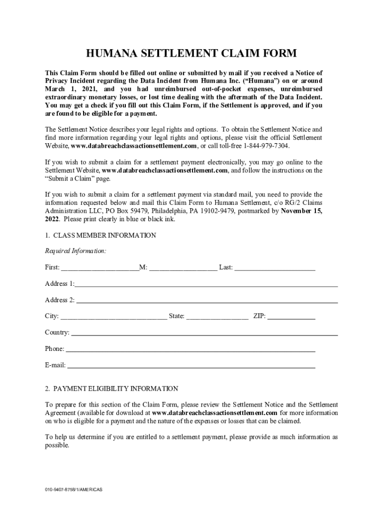 Fillable Online Humana Claim Form Fax Email Print pdfFiller