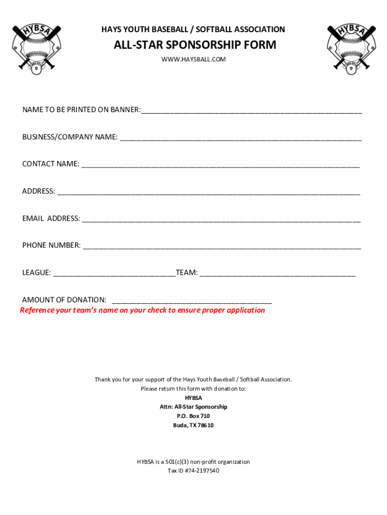 ALL-STAR SPONSORSHIP FORM Preview on Page 1