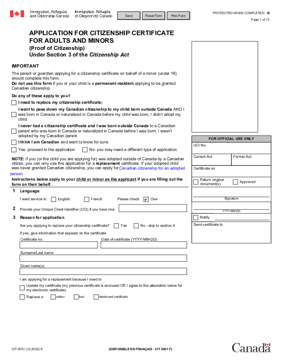 Canada CIT 001 E 2022-2023 Form