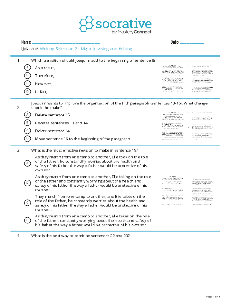 Fillable Online Grade 6 Revising and Editing 2020 Sample Selections and