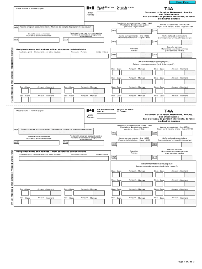 cra t4a fillable form Preview on Page 1