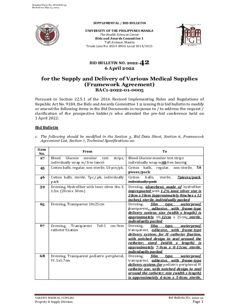 Fillable Online bidsandawards upm edu Standard Form Number SFGOOD30 Revised on MAY 24