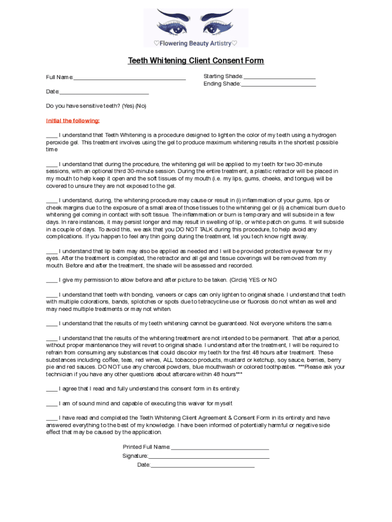 Fillable Online Teeth Whitening Consent Form Fax Email Print pdfFiller