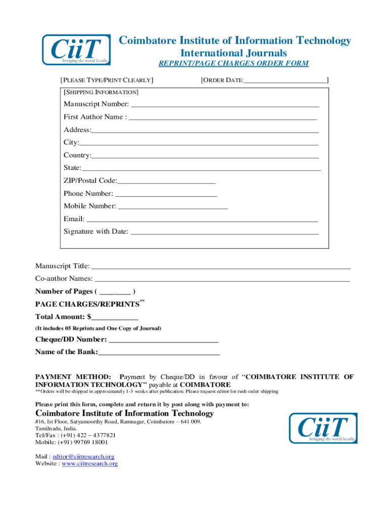 Fillable Online Coimbatore Institute of Information Technology Journals