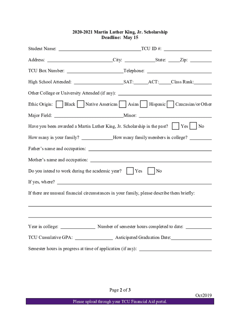 Fillable Online financialaid tcu Dr. Martin Luther King, Jr