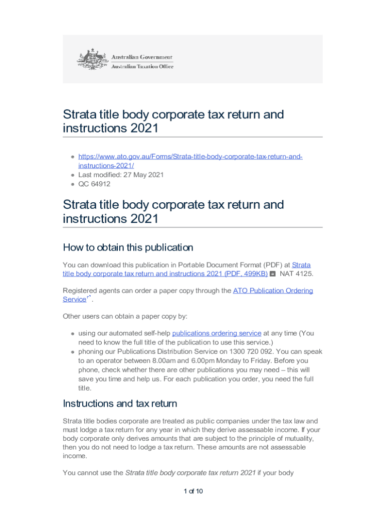 Fillable Online Strata title body corporate tax return and instructions