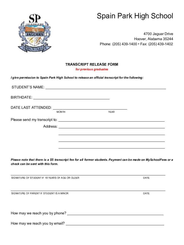 Fillable Online Spain Park High School / Homepage Fax Email Print