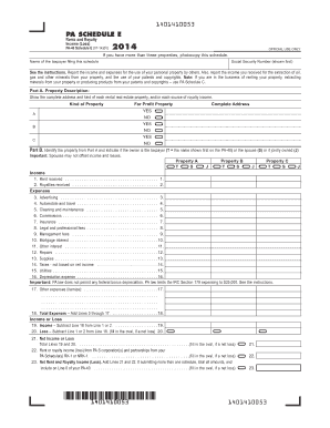 PA Schedule E Rents and Royalty Income Form