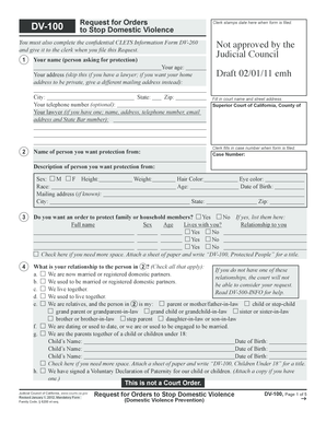 Request for Orders to Stop Domestic Violence DV-100