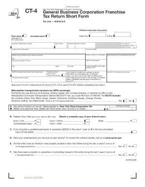 New York State Business Corporation Franchise Tax Return Short Form