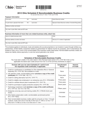 Ohio Schedule E Nonrefundable Business Credits