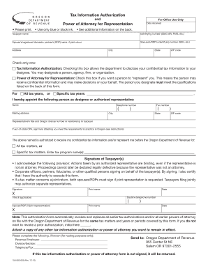 Oregon Tax Information Authorization and Power of Attorney