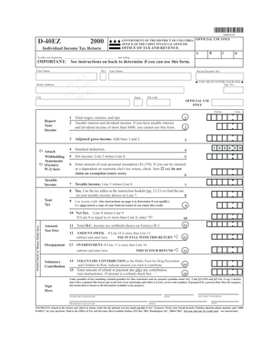 District of Columbia D-40EZ Individual Income Tax Return