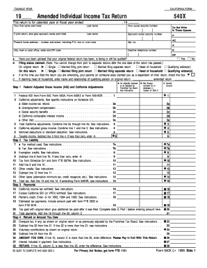 California Amended Individual Income Tax Return Form 540X