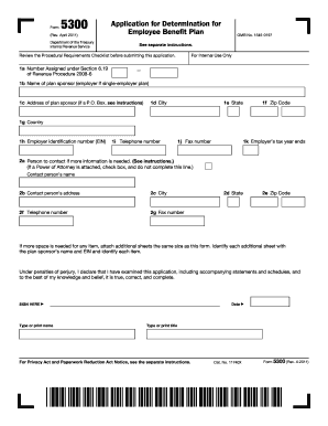 IRS Form 5300 Employee Benefit Plan Determination