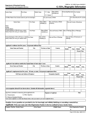 USCIS Biographic Information Form G-325A