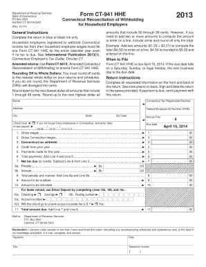 Connecticut Form CT-941 HHE 2013