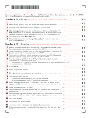 Massachusetts Schedule X and Y for Other Income and Deductions