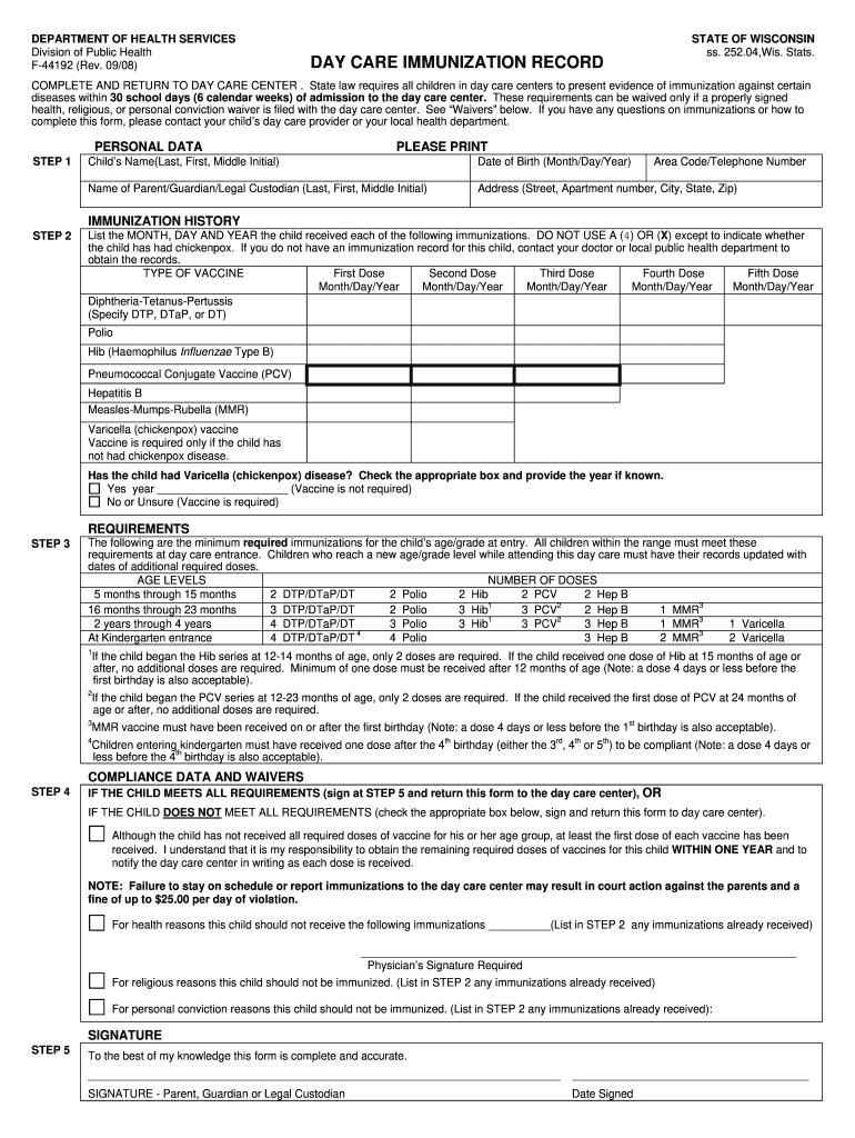 wi care immunization record Preview on Page 1