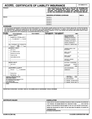 Certificate of Liability Insurance