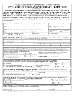 New Jersey Civil Service Veterans Preference Claim Form