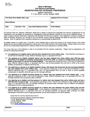 Michigan Veterans' Preference Registration Form