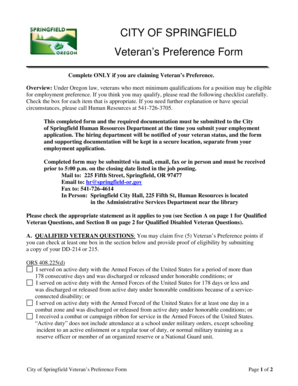 City of Springfield Veteran's Preference Form