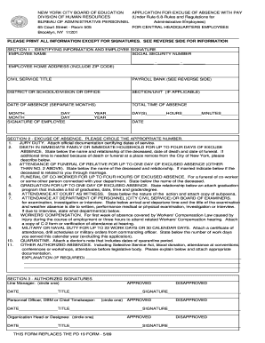 New York City Board of Education Absence Excuse Application