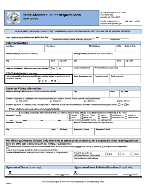 North Carolina State Absentee Ballot Request Form