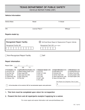 Texas Vehicle Repair Form