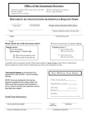 Utah Document Authentication Request Form