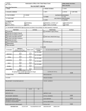 US Courts Transcript Order Form