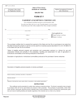 New Jersey Farmer's Exemption Certificate