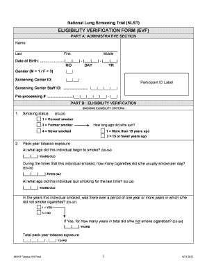 National Lung Screening Trial Eligibility Verification Form
