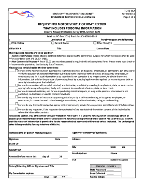 Kentucky Motor Vehicle or Boat Record Request Form