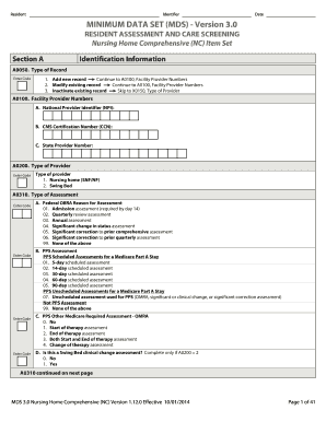 MDS 3.0 Nursing Home Comprehensive Assessment Form