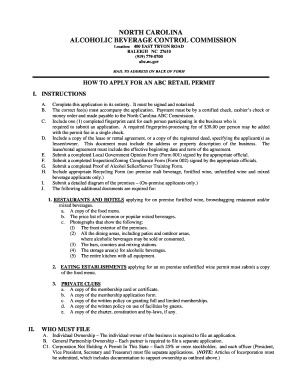 North Carolina ABC Retail Permit Application