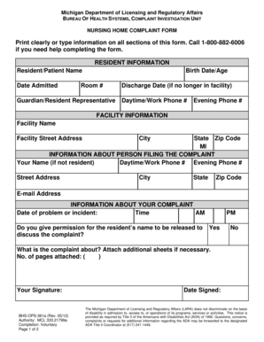 Michigan Nursing Home Complaint Form